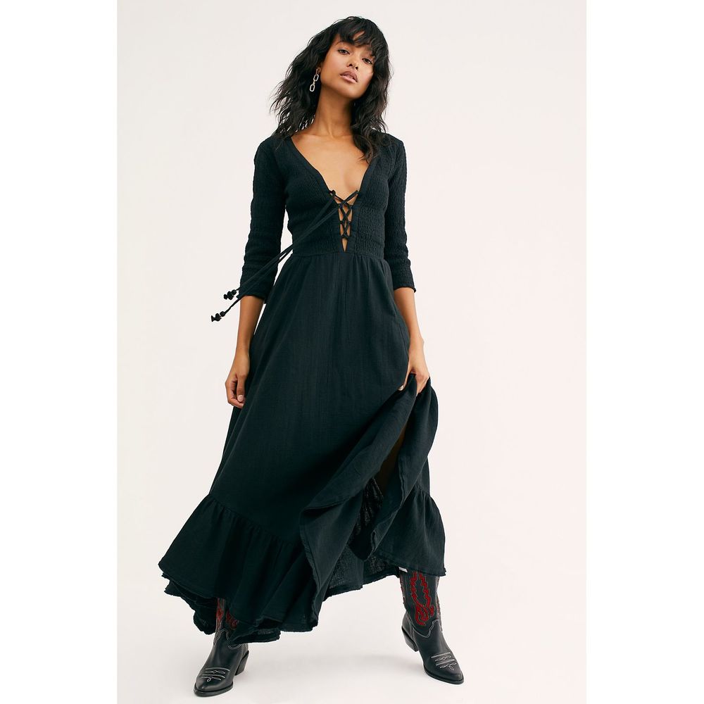 New Free People Black Swan Embroidered Maxi Dress